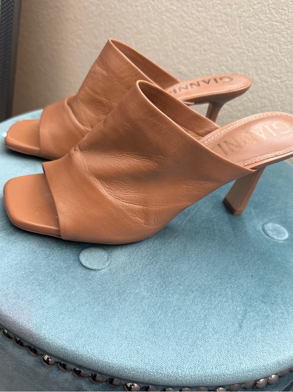 Gianni Bini Tan Leather Open-Toe Slide Mule